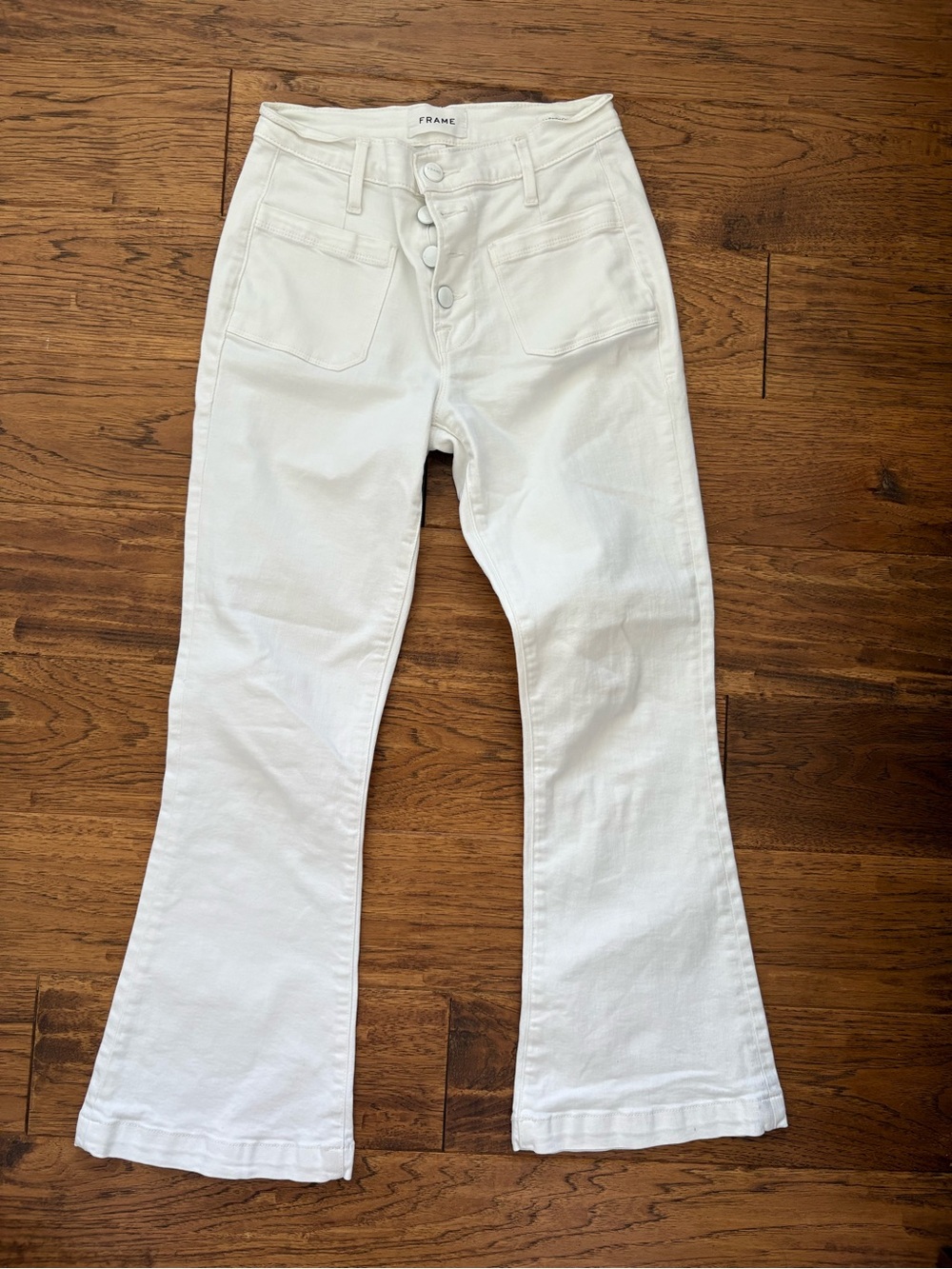 Frame Denim White Button-Front Flare Jeans 25